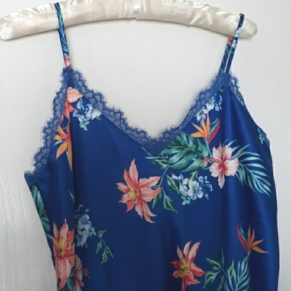 INC 2-Piece Camisole & Shorts Pajama Set Silky Blue Floral Sleepwear NWOT sz S